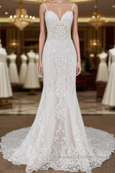 Spaghetti Strap Appliques Mermaid Wedding Dresses